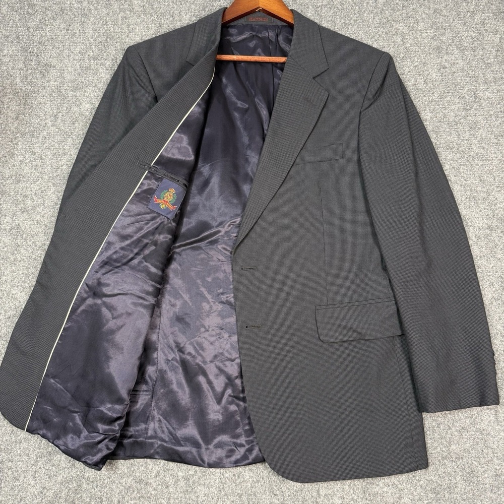🧥 Savile Row Sport Coat Blazer 40R Charcoal Gray 100% Wool Micro Check Jacket